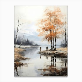 Two Men Fishing By A Lake Canvas Print