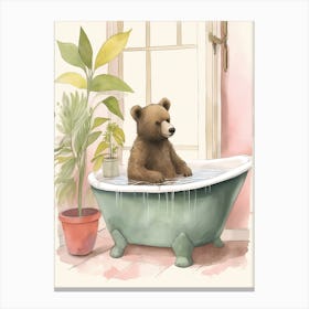 Teddy Bear Painting On A Bathtub Watercolour 2 Canvas Print