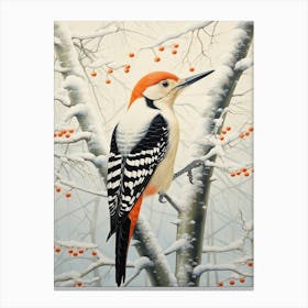 Winter Bird Painting Woodpecker 3 Canvas Print