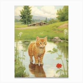 Cat In A Pond Canvas Print