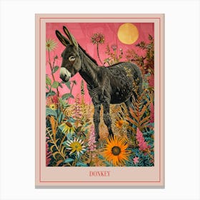 Floral Animal Painting Donkey 2 Poster Canvas Print