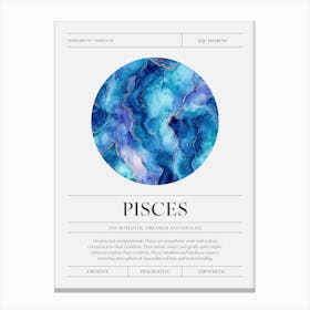 Pisces Zodiac Sign, Aquamarine Birthstone Crystal Gem Canvas Print