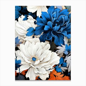 Blue And White Flowers nature illustration Canvas Print