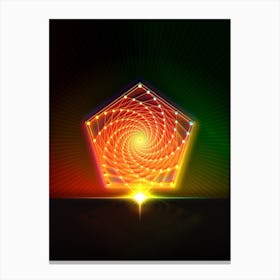 Neon Geometric Glyph in Watermelon Green and Red on Black n.0055 Canvas Print