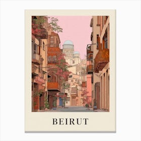 Beirut Lebanon 3 Vintage Pink Travel Illustration Poster Canvas Print