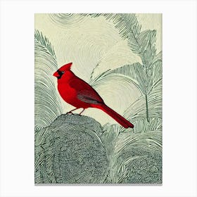 Northern Cardinal Linocut Bird Canvas Print