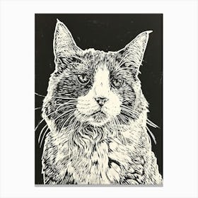 Selkirk Rex Cat Linocut Blockprint 4 Canvas Print
