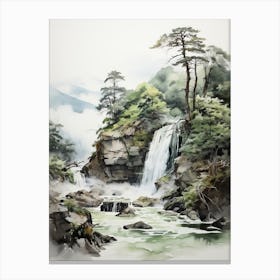 Nachi Falls In Wakayama Nikko In Tochigi, Japanese Brush Painting, Ukiyo E, Minimal 3 Canvas Print