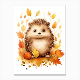 Hedgehog Watercolour In Autumn Colours 3 Canvas Print