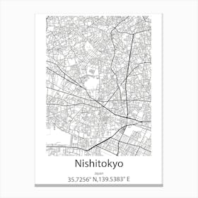 Nishitokyo,Japan Minimalist Map Canvas Print