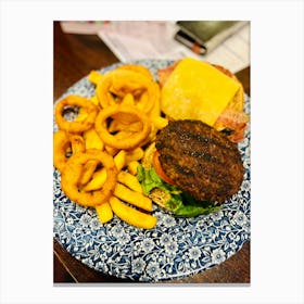 Burger And Onion Rings Canvas Print