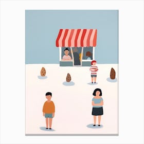 At The Icre Cream Shop Scene, Tiny People And Illustration 1 Canvas Print