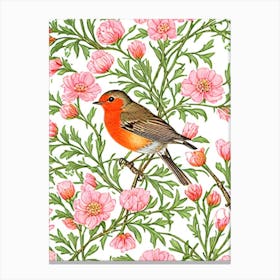 European Robin 3 William Morris Style Bird Canvas Print
