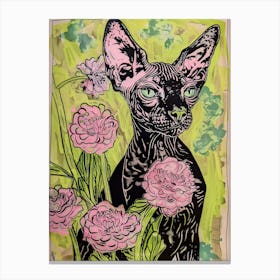 Cute Cornish Rex Cat With Flowers Illustration 4 Canvas Print