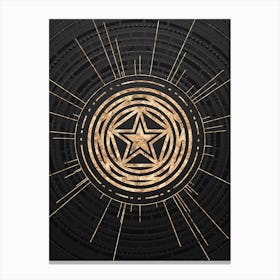 Geometric Glyph Symbol in Gold with Radial Array Lines on Dark Gray n.0044 Canvas Print
