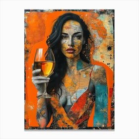 Mysterious Lady With A Glass Of Golden Wine Canvas Print