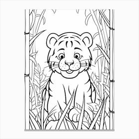 Line Art Jungle Animal White Tiger 4 Canvas Print