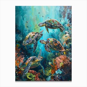 Sea Turtles With A Coral Reef Expressionism Style Painting 2 Canvas Print