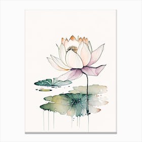 Blooming Lotus Flower In Pond Minimal Watercolour 3 Canvas Print