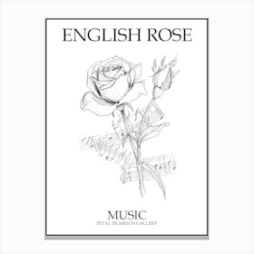 English Rose Music Line Drawing 3 Poster Canvas Print