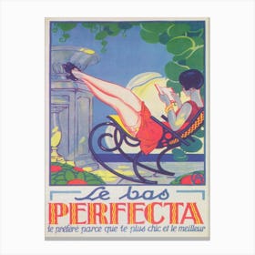 Le Bas Perfecta Stockings, Woman Reading, Vintage Poster Canvas Print