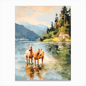 Horses Painting In Bled, Slovenia 2 Canvas Print