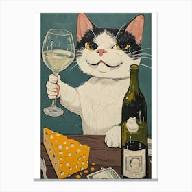 Cat With A Glass Of Wine Canvas Print