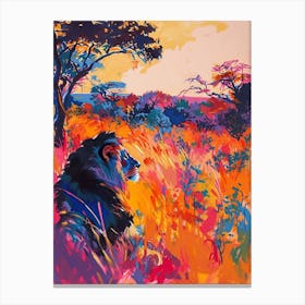 Transvaal Lion Hunting In The Savannah Fauvist Painting 3 Canvas Print