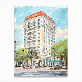 The Post Oak Hotel At Uptown Houston   Houston, Texas   Resort Storybook Illustration 4 Canvas Print
