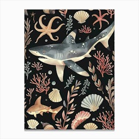 Cookiecutter Shark Seascape Black Pattern Canvas Print