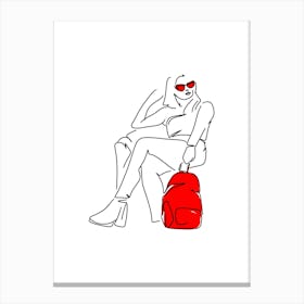 Minimalist Line Art Woman With Red Backpack Canvas Print