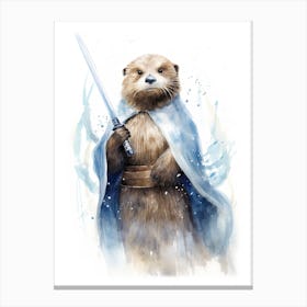 Baby Otter As A Jedi Watercolour 1 Canvas Print