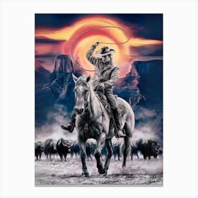 Cowboy On Horseback Canvas Print