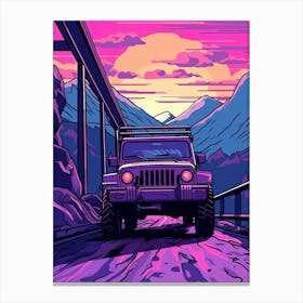 Jeep On The Road At Sunset Canvas Print