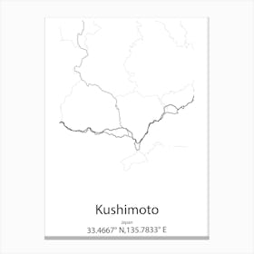 Kushimoto,Japan Minimalist Map Canvas Print