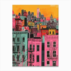 Harlem New York Colourful Silkscreen Illustration 4 Canvas Print