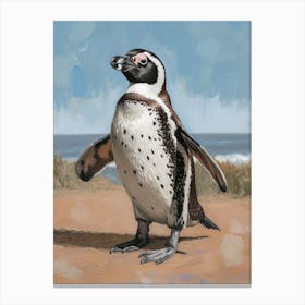 African Penguin Santiago Island Oil Painting 2 Canvas Print