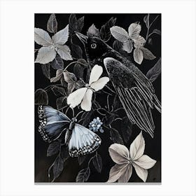 Crow And Butterflies Canvas Print