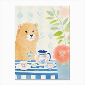 Animals Having Tea   Lion 2 Canvas Print