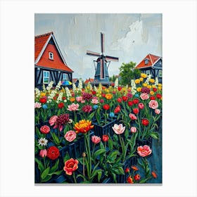 Tulips In The Windmill Canvas Print