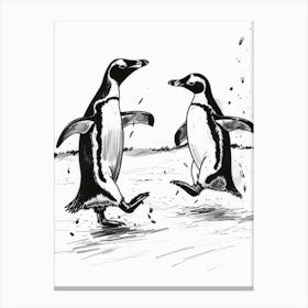 Emperor Penguin Chasing Each Other 3 Canvas Print
