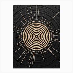 Geometric Glyph Symbol in Gold with Radial Array Lines on Dark Gray n.0077 Canvas Print