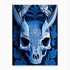 Animal Skull Blue Linocut Canvas Print