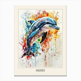 Dolphin Colourful Watercolour 4 Poster Canvas Print