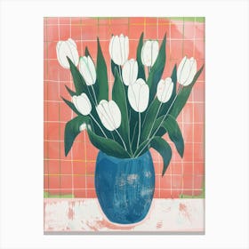 White Tulips In A Blue Vase 4 Canvas Print