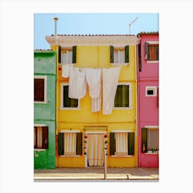 Laundry In Yellow Burano, Italy Canvas Print