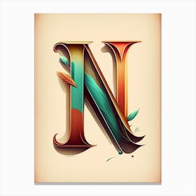 N, Letter, Alphabet Retro Drawing 2 Canvas Print