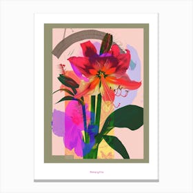 Amaryllis 7 Neon Flower Collage Poster Canvas Print