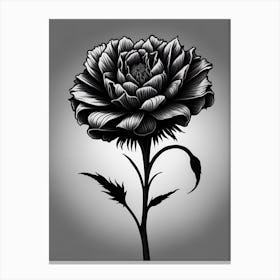 A Carnation In Black White Line Art Vertical Composition 20 Canvas Print