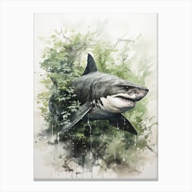 Shark, Japanese Brush Painting, Ukiyo E, Minimal 1 Canvas Print